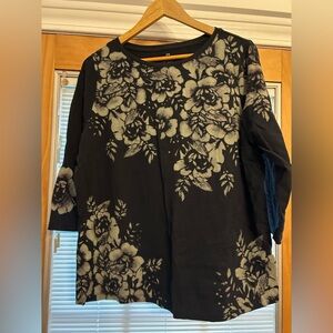 TALBOTS Black and Cream Floral Top